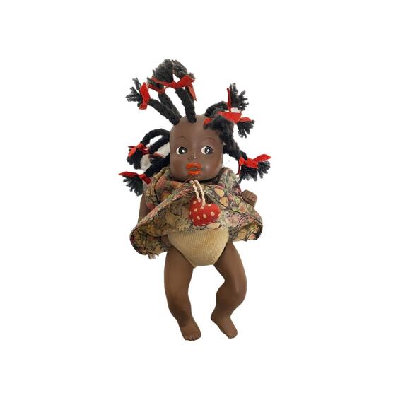 Vintage African American Porcelain Jointed Doll w/ Braids - Picture 7 of 8